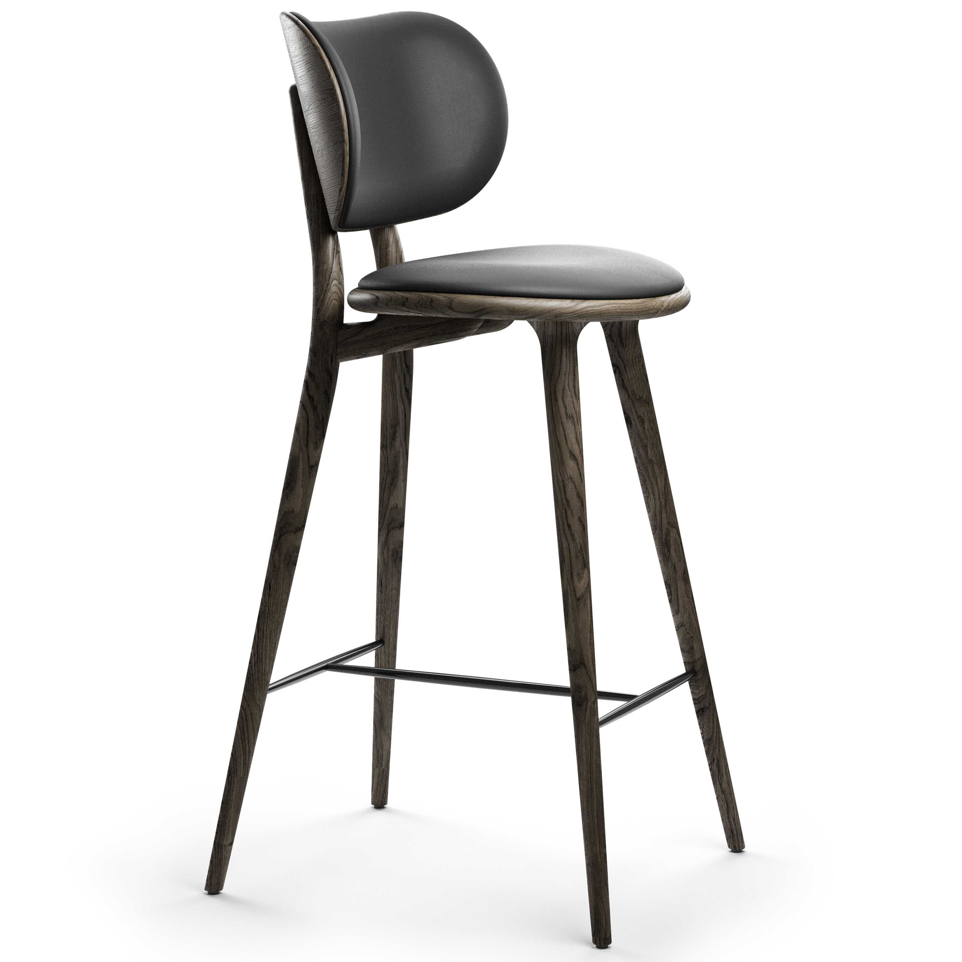 Mater Design High Stool barkruk met rugleuning 69 grijs eiken/zwart leer |  Flinders