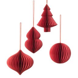 Christmas mix papieren kerstbal ornament set van 4 pompeian red