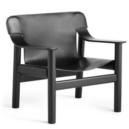 Bernard fauteuil zwart leer, zwart eiken onderstel