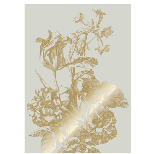 Engraved Flowers 5 gold metallic behang 4 banen