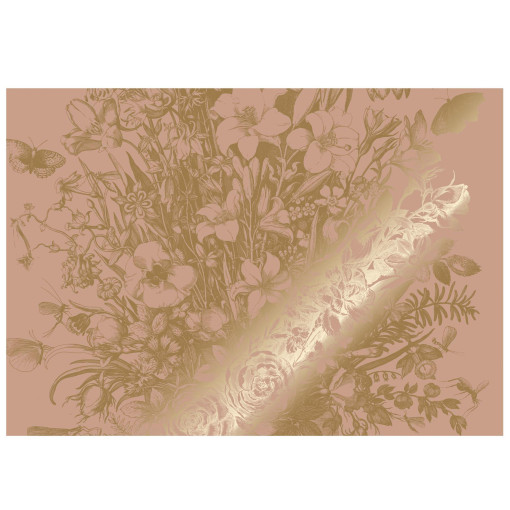 Engraved Flowers 9 gold metallic behang 8 banen