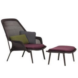 Slow chair met Ottoman loungestoel bruin / poedercoating aubergine