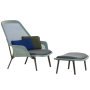 Slow chair met Ottoman loungestoel blauw/groen, poedercoating chocolade