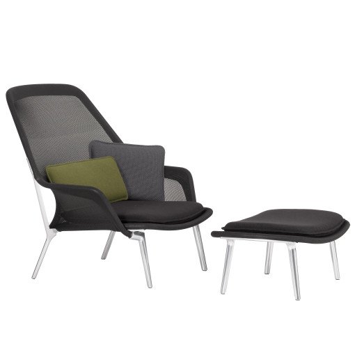 Slow chair met Ottoman loungestoel zwart / gepolijst