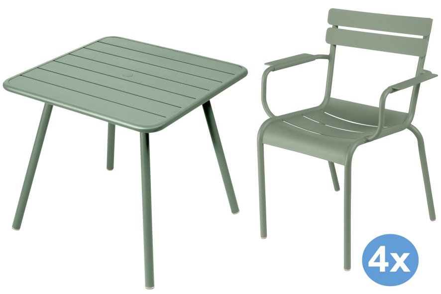 Fermob Luxembourg tuinset 80x80 tafel + 4 stoelen (armchair) | Flinders