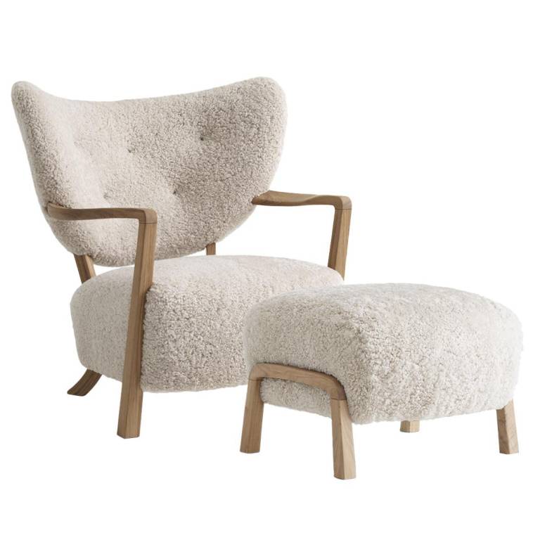 &tradition Wulff fauteuil & pouf eiken onderstel sheepskin moonlight |  Flinders
