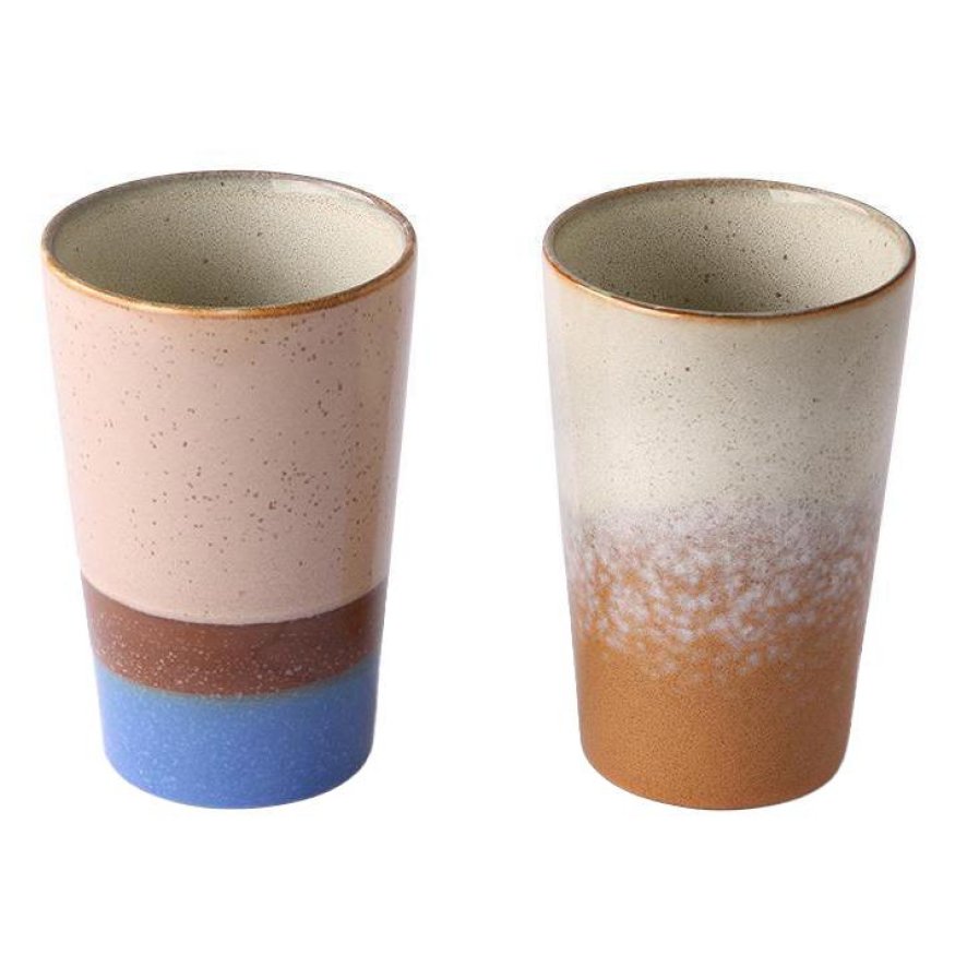 HKliving 70's Ceramic Thee mokken set van 2 roze beige | Flinders