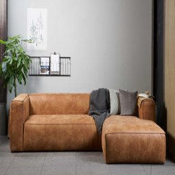 Bean bank met chaise longue links leer cognac